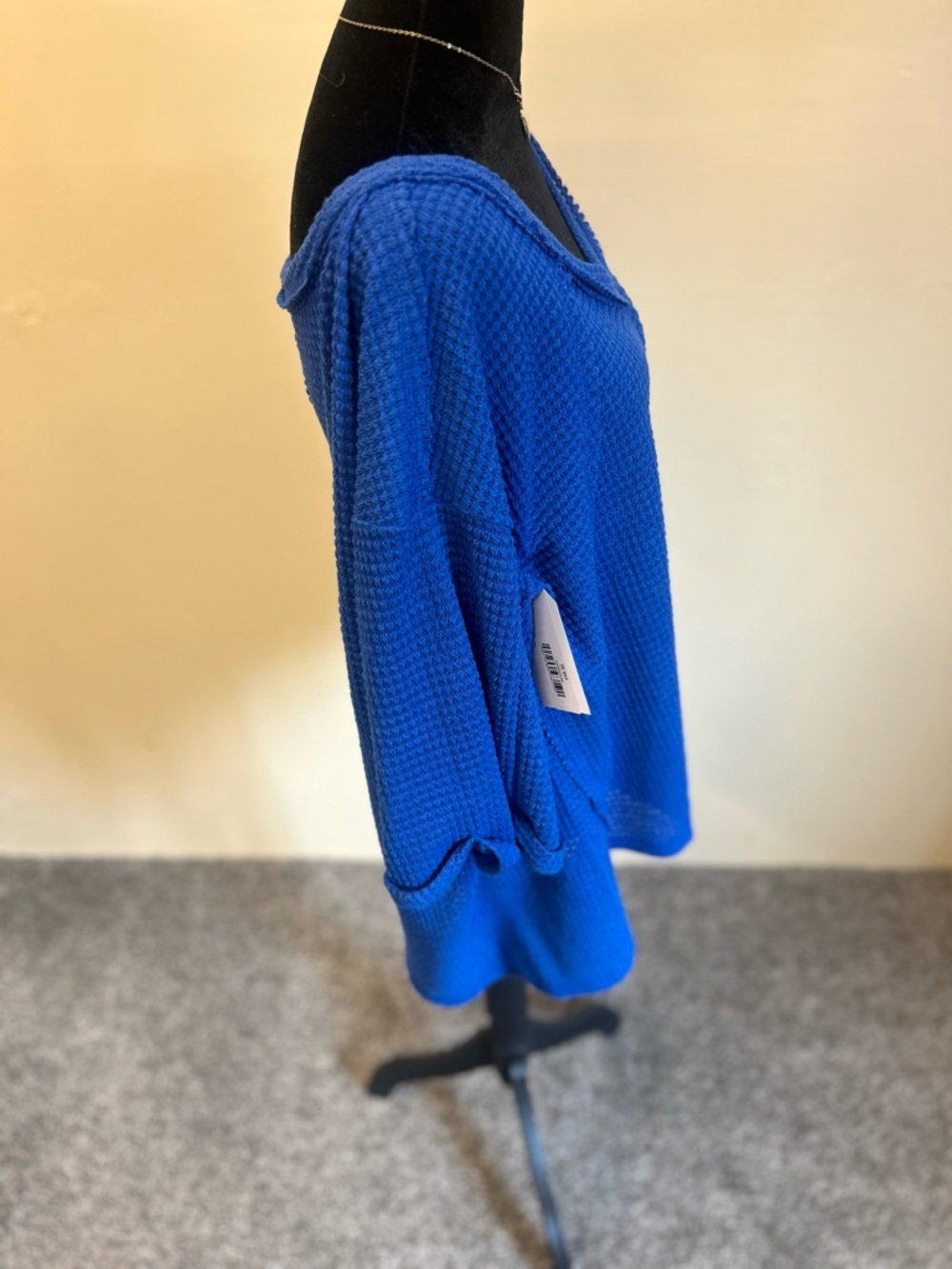 Zenana Blue Waffle Knit V-Neck Top - Picture 2 of 7
